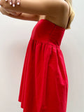 Women Sleeveless Strapless Backless Mini Dresses Summer Solid Color A-line Dress