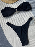 3D Flowers Striped Bikinis Strapless Bandeau Bikini 2025 Female Swimsuit Women Swimwear Two-pieces Bikini Set Bathing Suit Swim