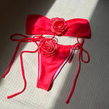 14 Colors 3D Flowers Bandeau High Cut Bikini Female Swimsuit Women Swimwear Two-Pieces Bikini Set Bather Bathing Suit Swim V5265