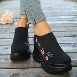Flower Embroidery Chunky Platform Sneakers Women Comfy Slip On Breathable Mesh Sports Shoes Woman Thick Bottom Walking Shoes 42