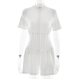 FDYOUI New 2026 Summer Zip-up Corset Playsuits Women Casual Short Sleeve Sports Fitness Overalls One Piece Tunics Yoga Bodysuit