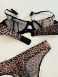 Seamless Leopard printed Bra Set See Through Sexy Lingerie Women Lace Underwear Attractive Intimate Sleepwear