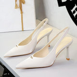 BIGTREE Shoes Sweet Metal Decoration Women Pumps Pointed High Heels silks satins heeled Sandals Women Summer Shoes Stiletto 8 cm