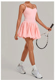 Fake Two Piece Tennis Dress Women Back Criss Cross Slim Bulit-in Shorts Golf Athletic Dresses Gym Pleated Fluffy Yoga Mini Dress