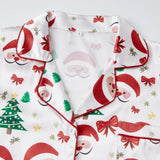 Women's Christmas Satin Pajama Set Long Sleeve Lapel Santa Claus/Christmas Tree Print Shirt Shorts Two Pieces Sleepwear
