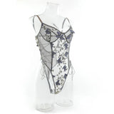 Bikini Fashion Sexy Butterfly Embroidery Slim-Fit Sexy All-Match Jumpsuit for Women