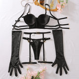Toucheart Erotic Lingerie Hollow Seductive Shaping Bra Set Gathering Passionate Sexy Luxurious Intimate Underwear Four-piece Set
