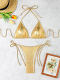 Sexy Shiny Silver Bikini Set Women Push Up Micro Swimsuit 2025 Brazilian Beach Bathing Suit Tie Side Thong Swimwear Biquini