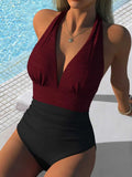 Vintage Black Plaid Patchwork Swimwear Women 2026 V Neck Pleate Tummy Control One Piece Swimsuit Beach Bathing Suit Monokini XXL