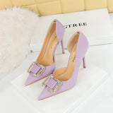 BIGTREE Pumps Elegant Pointed Crystal Buckle Slim High Heel Single Shoes Women Silk Spring/Summer High Heel Pumps Wedding Dress