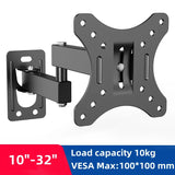 Adjustable TV Mounts Wall Mount Bracket Supports 10"-32" LED/LCD TVS,Holds Up to 10kg, VESA 100*100, Home Office Use TV Stand