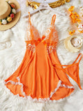 Summer Orange Lace Mesh Contrasting Dress Underwear With Thongs Night Costumes