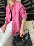 Women White Linen Blend Button Down Shirt Turn Down Collar Chest Pocket Loose Fit Blouse For Summer And Vacation Outfit KY7U