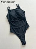Metal Ring Backless Black Women Swimwear One Piece Swimsuit Female Brazilian High Leg Cut Padded Bather Bathing Suit Swim V7512