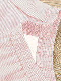 Women Striped Pajama Set 2pcs Short Sleeve Crop Top Elastic Waist Shorts Soft Summer Loungewear Home Sleepwear