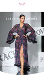 2026 New Women Elegant Butterfly Print Mesh Robe Big Flare Sleeve Lace Up Tassel Fringe High Slit Bathrobe Loungewear