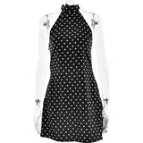 FDYOUI Woman Clothes Halter Sleeveless Polka Dot Satin Short Dress 2026 Summer Sexy Bandage Backless Mini Evening Party Dresses