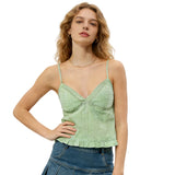 Women Camisoles Embroidered Trim V-Neck Spaghetti Strap Babydoll Tank Tops Summer Fashion Sleeveless Vests Streetwear