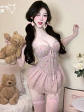 Sexy French Style Light Luxury Sexy With Chest Pads Pure Desire Floral Print Dress Backless Deep V Sleeveless Dress Elegant MO9K
