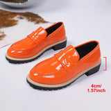 Patent Leather Thick Heels Loafers Women Spring New Mixed Color Med Heel Office Pumps Woman Plus Size 43 Slip On Single Shoes