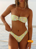 Floral Bandeau Thong Bikini 2025 Sexy Swimsuit Women Brazilian Swimwear Female Bathers Bathing Swimming Swim Suit Beachwear