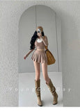 WOMENGAGA Fahsion Women Skorts Spicy Girl Sexy High Waist SlimA-LINE Pleated Skirt Half Body Short Skirt Sweet Korean Style 8NDZ