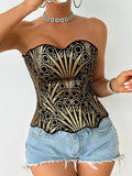 Hollow Irregular Sequin Double Layer Corset Court Style Waist Cincher Mesh Breathable Sexy Tube Casaul Pure Desire Top V466