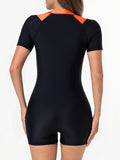 2026 Zipper Short Sleeve Slim Swimsuit Women One Piece Padded Swimwear Female Bather Bathing Swimming Swim Surf Suit Beachwear