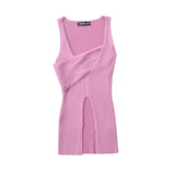 Stylish Cross-over Irregular Neckline Sleeveless Knitted Vest For Women Niche Sexy Slit Slim-fit Top CasualPure Desire 0FY1