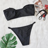 2026 Sexy Bikini Bandeau Women Black Swimwear Swimsuit Metal Decor Bikinis Set Bathing Suit Beach Bikini Female Push Up Biquinis