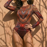 S - XXL Long Sleeve Flower Printed Bikini Female Swimsuit Women Swimwear Two-pieces Bikini set Bather Bathing Suit Swim V8062