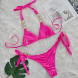 Halter Scrunch Butt Rhintstone Diamond Bikini Women Swimsuit Female Swimwear Two Pieces Bikini Set Brazilian Bathing Suit Swim
