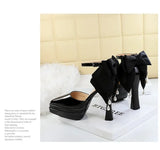 BIGTREE Shoes Women's High Heels Hollow Platform Waterproof Thick Heel Pointed Toe Sandals Match Dress Wedding Shoes Knot