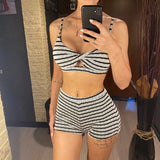 Black White Striped High Waist Bikini Female Swimsuit Women Swimwear Two-Pieces Bikini Set Shorts Bather Bathing Suit Swim V6626