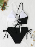 2026 Drawstring Triangle Bikini Women Sexy Color Block Swimwear Female Strappy Swimsuit Bathers Bathing Swimming Swim Suit