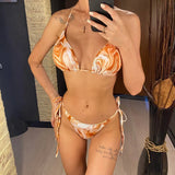 S- XXL Leopard Printed Long Sleeve Bikini Women Swimwear Female Swimsuit Three-Pieces Bikini Set Bather Bathing Suit Swim V3193Y