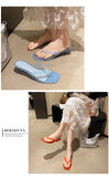 2026 Summer Jelly Shoes Women Fashion Sandals Low Heel Square Toe Girls Street Flip Flops Transparent Color Female Slippers
