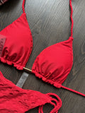 New Red Special Fabric Bikini Set Sexy Women's Hollow Fabric Split Swimsuit Summer Beach Bikini