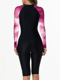 2026 Zipper Rushguard Long Sleeve Surfing Swimsuit Women One Piece Tie Dye Swimwear Female Bather Bathing Swimming Swim Suit XXL