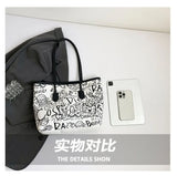 Large Capacity Printed Tote Bag, Fashion and Versatile Casual Single Shoulder Handbag with Pendant, College Style Women's Bags