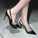 Women Fashion Heels  Summer New Rhinestone Buckle Strap Luxury High Heels Women Pointe Sexy Party Slim Heel Stripper Heels
