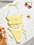 Sexy Lace Halter Tankini High Leg Cut Bikini Women Swimwear Female Swimsuit Two-Pieces Bikini Set Bather Bathing Suit Swim V8157