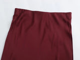 Foridol Autumn Winter Burgundy Satin Skirt Women Party Silk Skirt High Waist Straight Long Faldas Mujer Christmas Skirt
