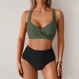 Sexy Black Two Piece Swimsuit Women Cross Pleate Push Up Padded Bikini Set Summer Bathing Suit Slim High Waist Swimwear Biquini