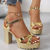 Summer Luxury Diamond Buckle Strap Women's Pumps Square Heel Solid Pumps Shoes Women Fashion Pu Platform High Heels Female