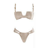 Bandeau 3Pcs Biquini Sexy Bikini Women Swimsuit Push Up Swimwear Female Strappy Bathing Suits Green Bodysuit Beachwear Swim Suit