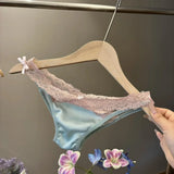 New Cotton Crotch Low Waist Lace Panties Briefs Satin Silk Underwear for Women Cross Belt Bow Lace Briefs Female Lingerie