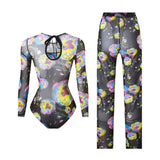 S - XXL New Printed Long Sleeve With Pants Women Swimwear One Piece Swimsuit Female Floral Padded Bather Bathing Suit Swim V7176