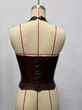 Summer Red White Plaid Corset Women Hanging Neck Bandage Cross Slim Fishbone Tank Top Retro Sleeveless Y2K Club Party Camisole