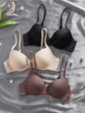 3PCS Basic Solid Women's Underwear Set Seamless Push Up Bra Comfortable Thin Strap Underwire Lingerie